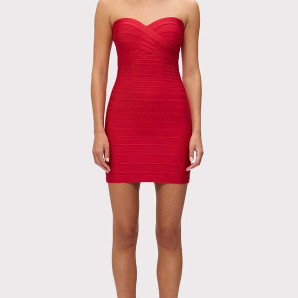 Herve Leger Strapless Red Bandage Dress sz Small - Picture 1 of 5